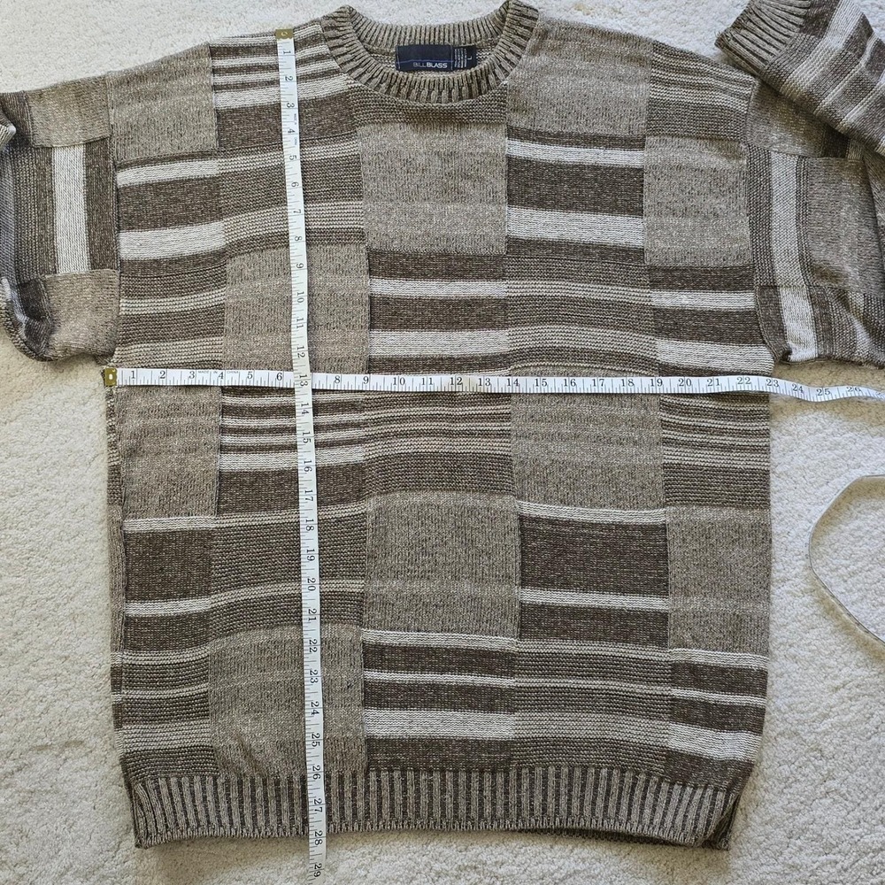 Vintage Bill Blass Men's Patchwork Stripe Sweater Size L Made in USA Brown Tan - Picture 3 of 6